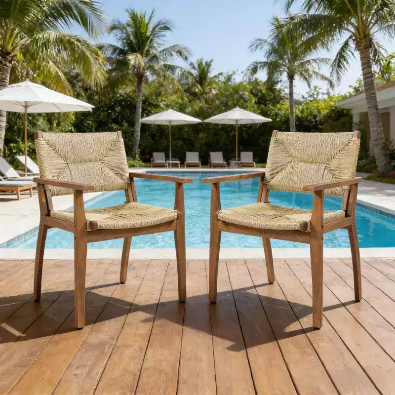 Christopher Knight Home Chaises de salle à manger modernes Jing en bois d'acacia et osier pour patio (Lot de 2)