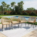 Captiva Designs 4pc Outdoor Patio Woven Pull Cord Back Dining Chairs with Seat Cushion