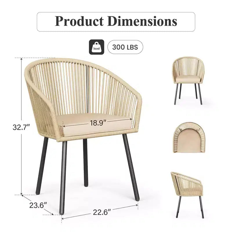 Chaises de salle à manger d'extérieur Captiva Designs 4 pièces en osier avec dossier à cordon et coussin d'assise