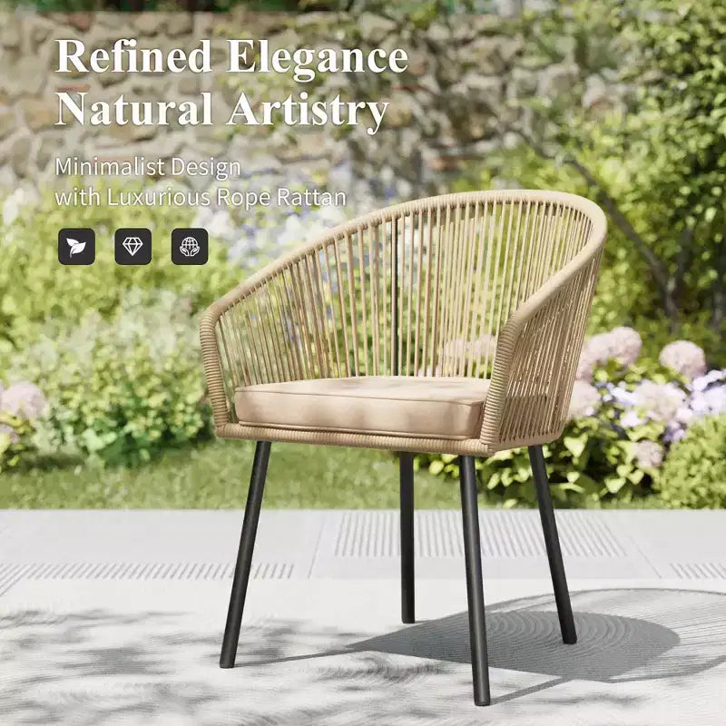 Chaises de salle à manger d'extérieur Captiva Designs 4 pièces en osier avec dossier à cordon et coussin d'assise