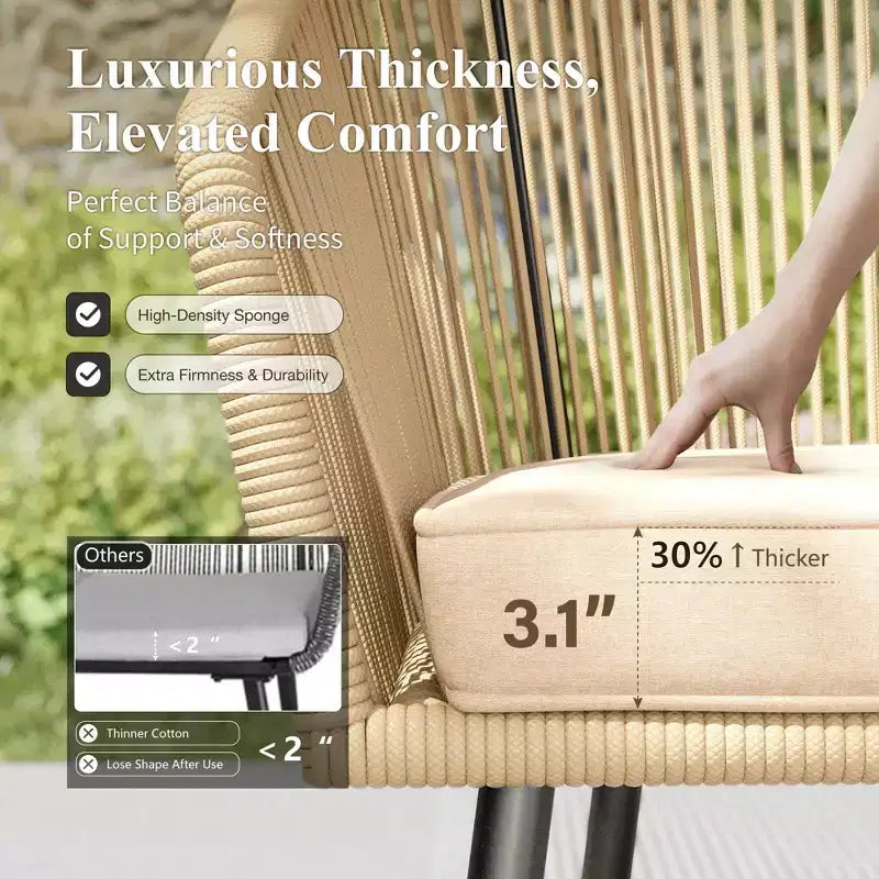 Chaises de salle à manger d'extérieur Captiva Designs 4 pièces en osier avec dossier à cordon et coussin d'assise