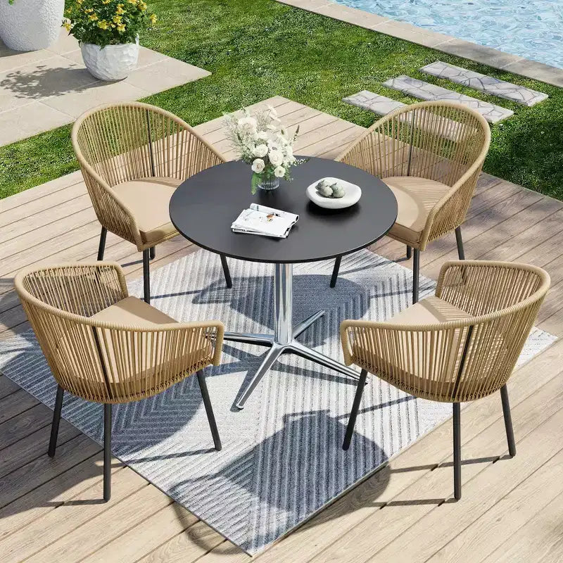 Chaises de salle à manger d'extérieur Captiva Designs 4 pièces en osier avec dossier à cordon et coussin d'assise