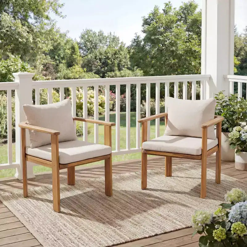 Christopher Knight Home Kaja Outdoor Acacia Wood Dining Chair, Teak Finish Frame With Beige Cushion, Set of 2