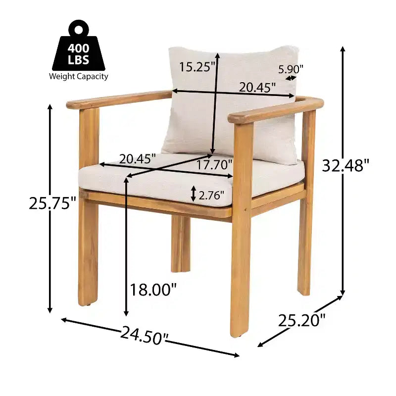 Chaise de salle à manger d'extérieur en bois d'acacia Christopher Knight Home Kaja, structure finition teck avec coussin beige, lot de 2