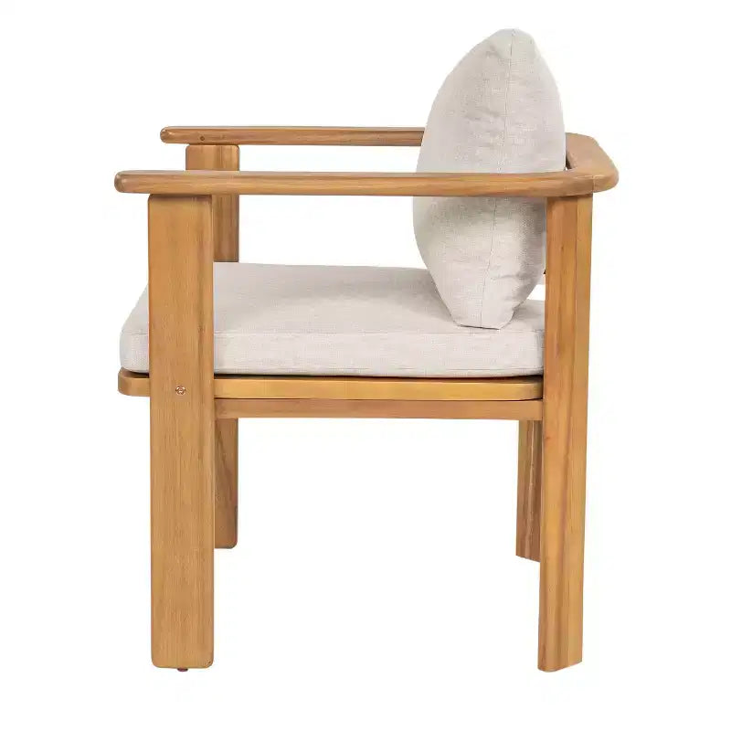 Chaise de salle à manger d'extérieur en bois d'acacia Christopher Knight Home Kaja, structure finition teck avec coussin beige, lot de 2