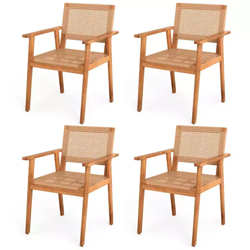 Costway Acacia Wood Outdoor Dining Chairs Set of 4 w/Backrests & Armrests for Backyard