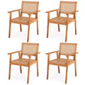 Costway Acacia Wood Outdoor Dining Chairs Set of 4 w/Backrests & Armrests for Backyard