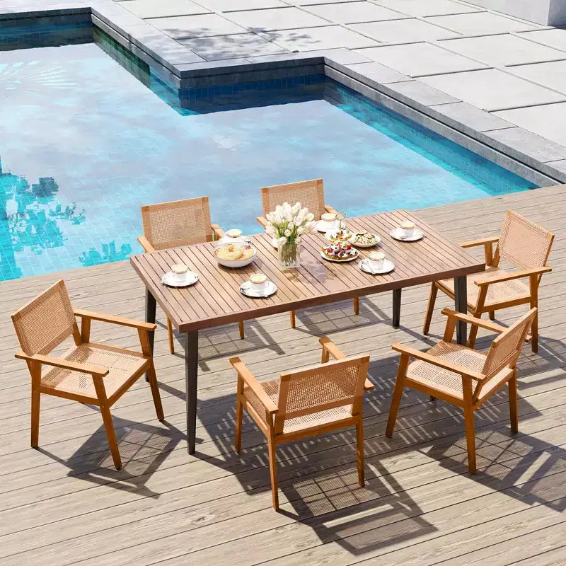 Costway Lot de 4 chaises de salle à manger d'extérieur en bois d'acacia avec dossiers et accoudoirs pour jardin