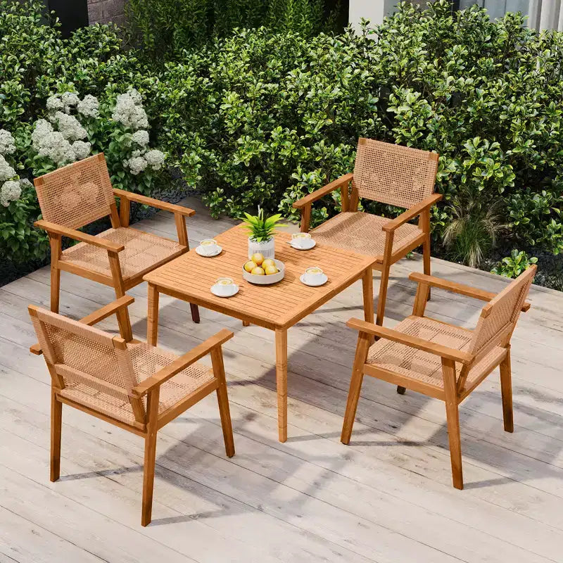 Costway Lot de 4 chaises de salle à manger d'extérieur en bois d'acacia avec dossiers et accoudoirs pour jardin