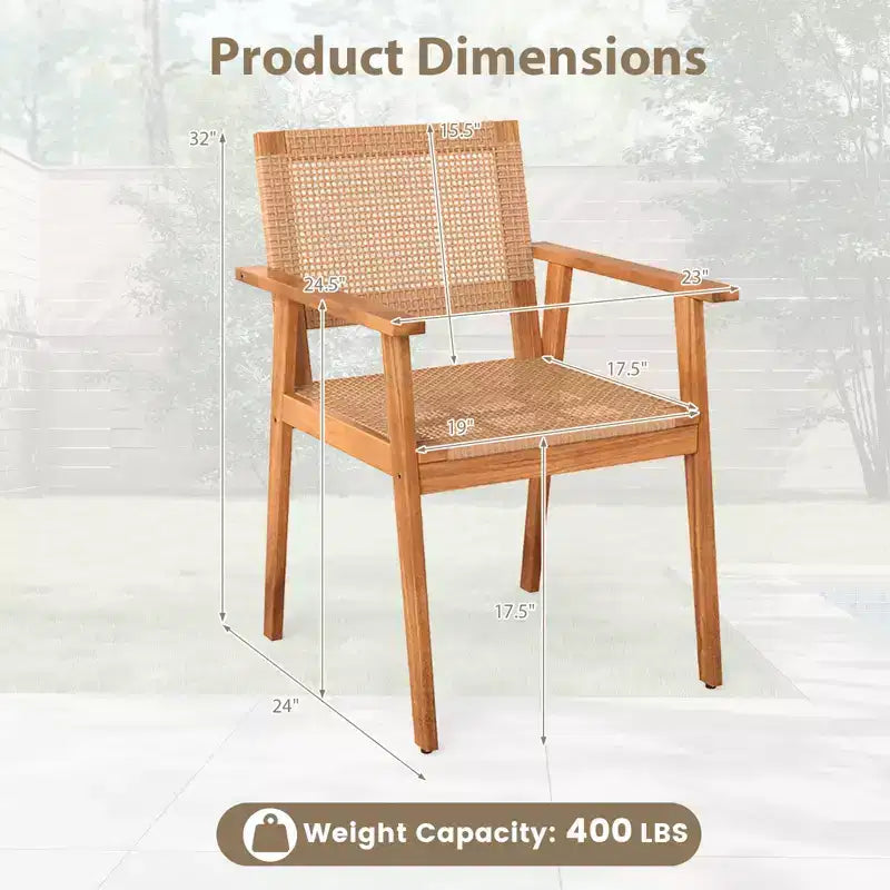Costway Lot de 4 chaises de salle à manger d'extérieur en bois d'acacia avec dossiers et accoudoirs pour jardin