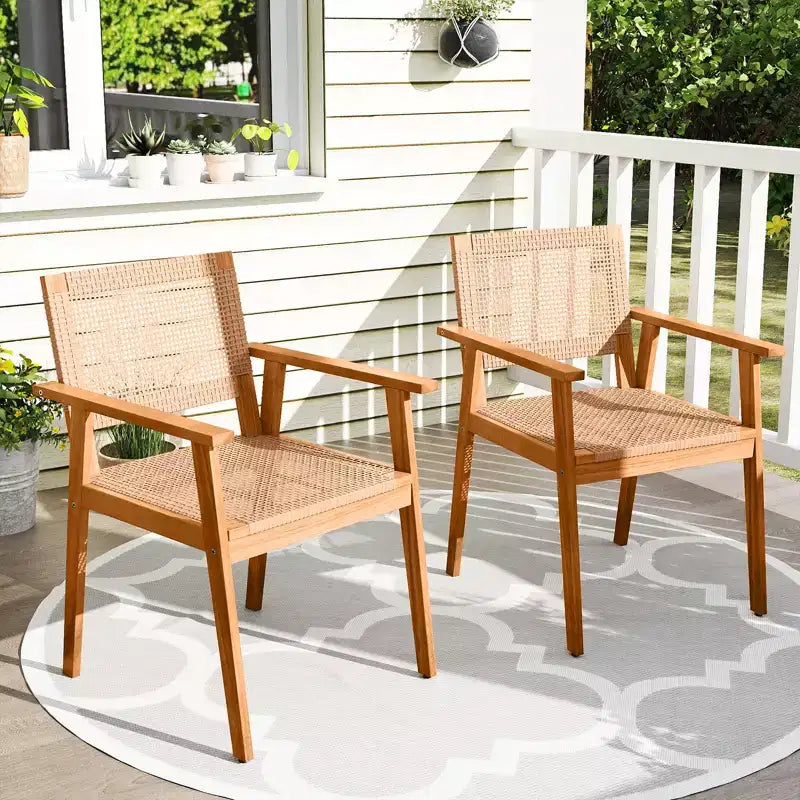 Costway Lot de 4 chaises de salle à manger d'extérieur en bois d'acacia avec dossiers et accoudoirs pour jardin