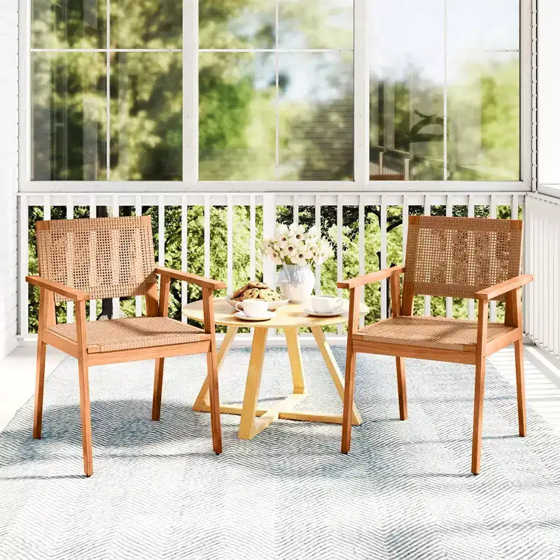 Costway Lot de 4 chaises de salle à manger d'extérieur en bois d'acacia avec dossiers et accoudoirs pour jardin