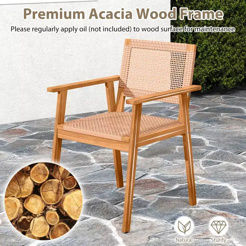 Costway Lot de 4 chaises de salle à manger d'extérieur en bois d'acacia avec dossiers et accoudoirs pour jardin