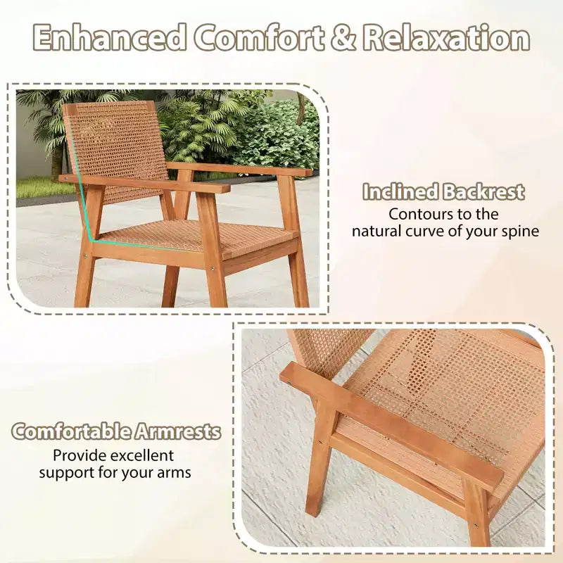 Costway Lot de 4 chaises de salle à manger d'extérieur en bois d'acacia avec dossiers et accoudoirs pour jardin
