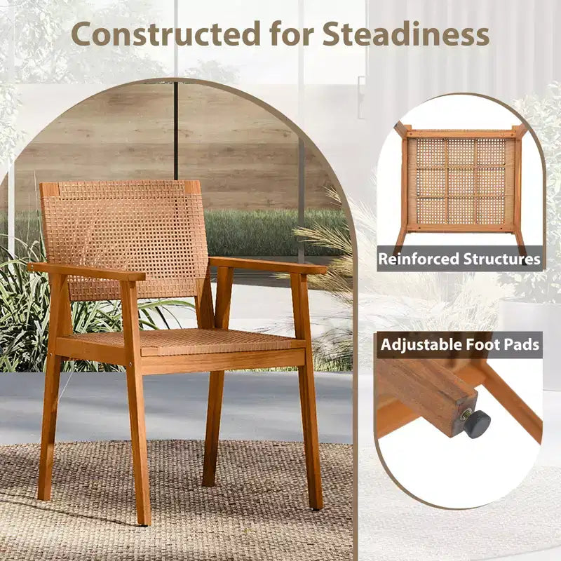 Costway Lot de 4 chaises de salle à manger d'extérieur en bois d'acacia avec dossiers et accoudoirs pour jardin