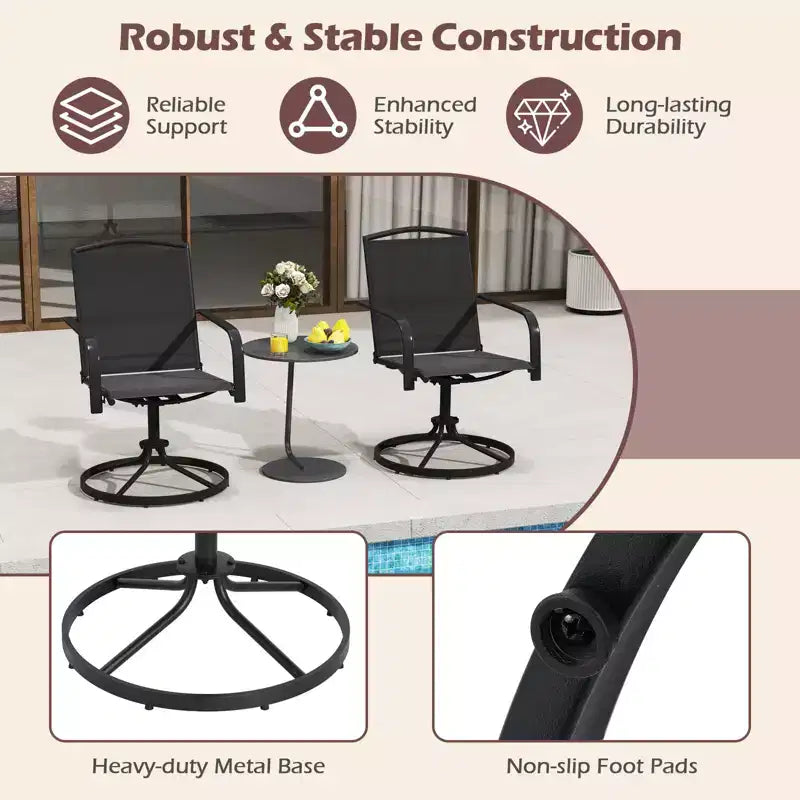 Lot de 4 chaises pivotantes Costway pour patio avec dossier haut et base ronde en métal pour jardin