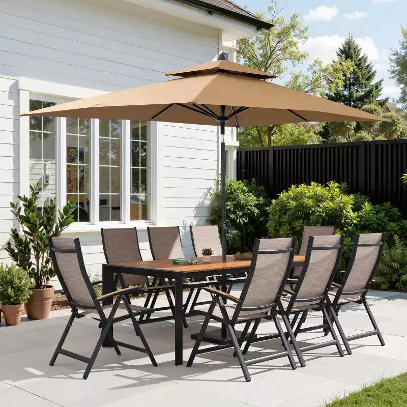 Crestlive Products Lot de 2 chaises de salle à manger pliantes d'extérieur en aluminium avec textilène toutes saisons et accoudoirs en teck