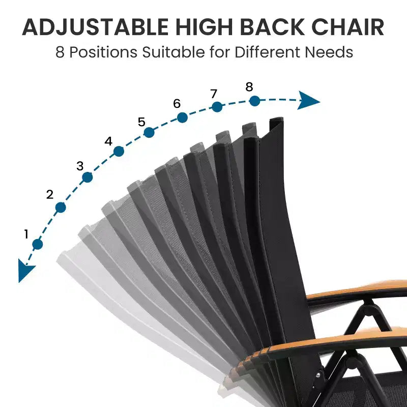 Crestlive Products Lot de 2 chaises de salle à manger pliantes d'extérieur en aluminium avec textilène toutes saisons et accoudoirs en teck