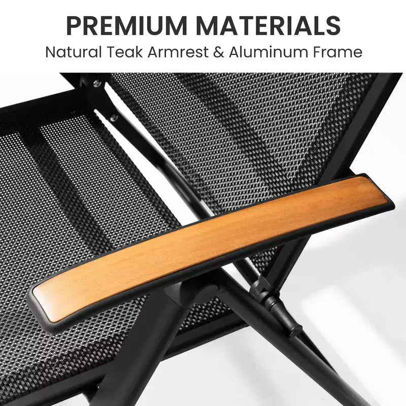 Crestlive Products Lot de 2 chaises de salle à manger pliantes d'extérieur en aluminium avec textilène toutes saisons et accoudoirs en teck