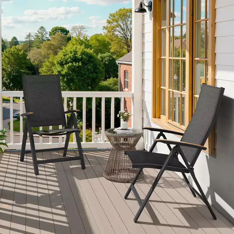 Crestlive Products Lot de 2 chaises de salle à manger pliantes d'extérieur en aluminium avec textilène toutes saisons et accoudoirs en teck