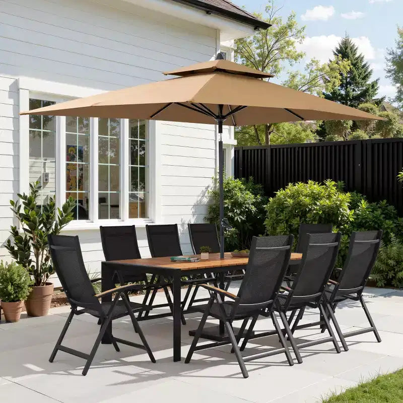 Crestlive Products Lot de 2 chaises de salle à manger pliantes d'extérieur en aluminium avec textilène toutes saisons et accoudoirs en teck