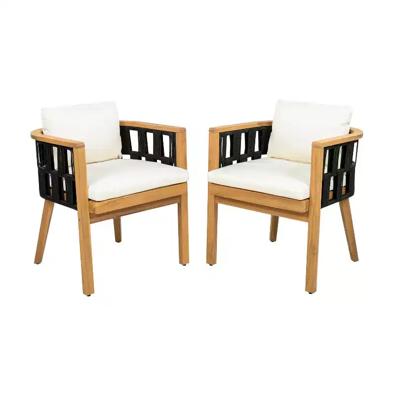 Chaises de salle à manger d'extérieur Christopher Knight Home Katya en bois d'acacia tressé avec coussins
