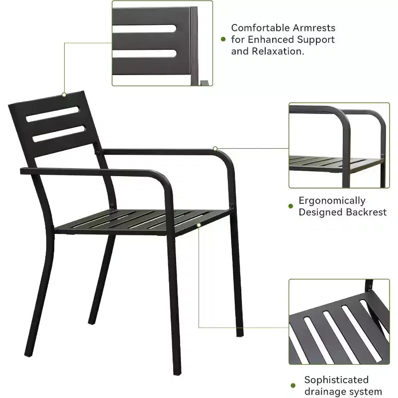 GDFStudio Domi Chaises de salle à manger empilables en métal pour patio (lot de 4)