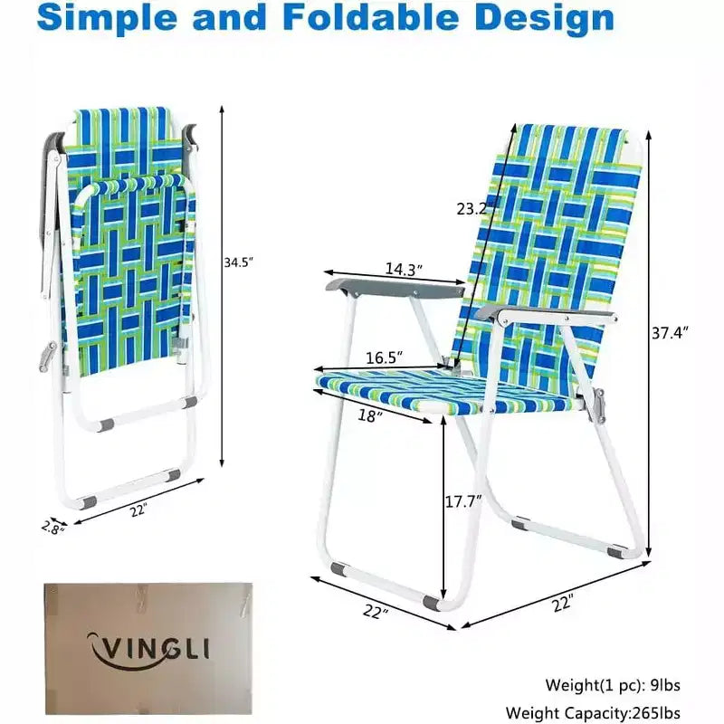 VINGLI Lot de 2 chaises pliantes en toile pour terrasse et pelouse, chaises de camping portables pour l'extérieur, la plage, la cour, le jardin