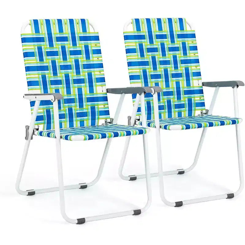 VINGLI Patio Lawn Webbed Folding Chairs Set of 2, Outdoor Beach Portable Lawn Chair Camping Chair Beach Chair for Yard, Garden Dining