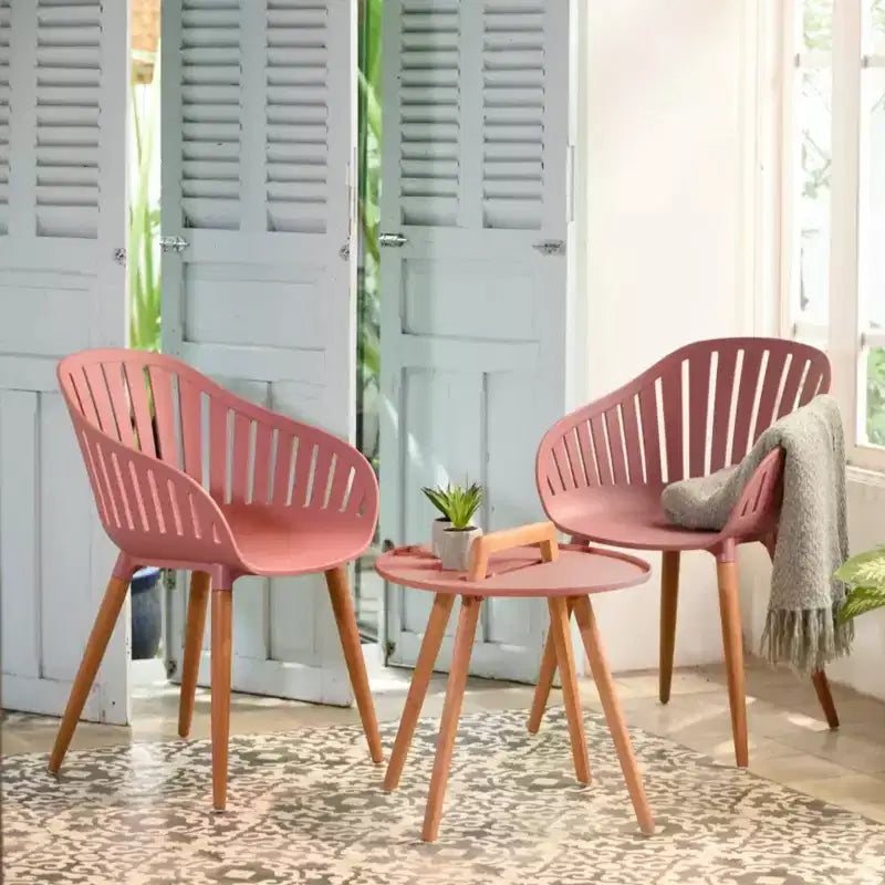 Urban Elements Ensemble de 2 fauteuils de salle à manger d'extérieur en résine recyclée rose
