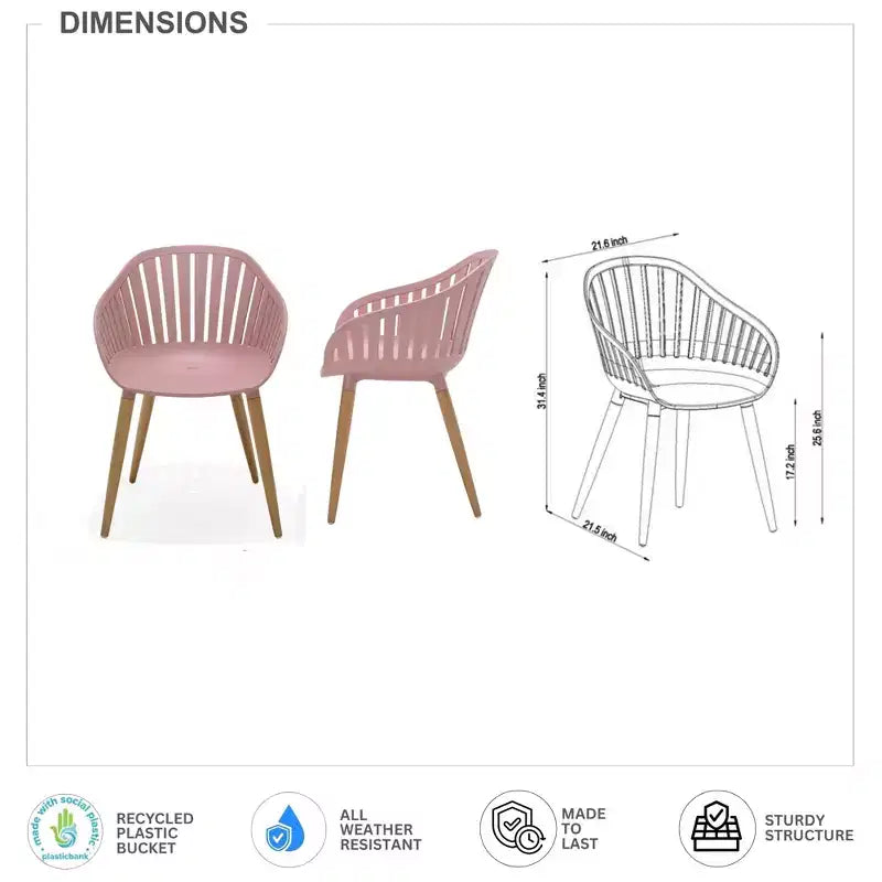 Urban Elements Ensemble de 2 fauteuils de salle à manger d'extérieur en résine recyclée rose