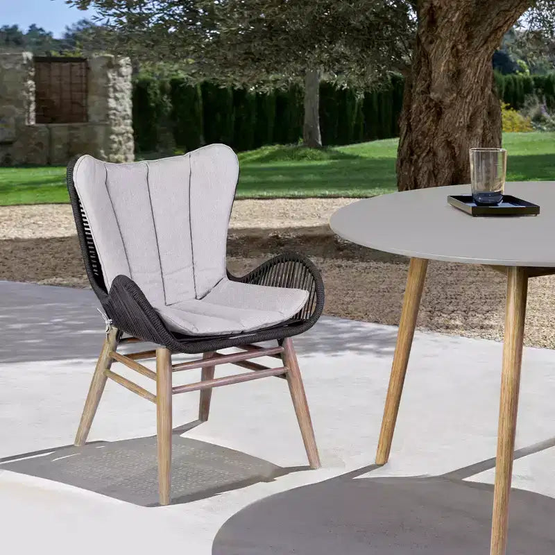 GDFStudio Ashford Outdoor Eucalyptus Wood and Rope Weave Dining Chair