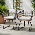GDFStudio Herta Outdoor Wicker and Iron Dining Chair (Set of 2)