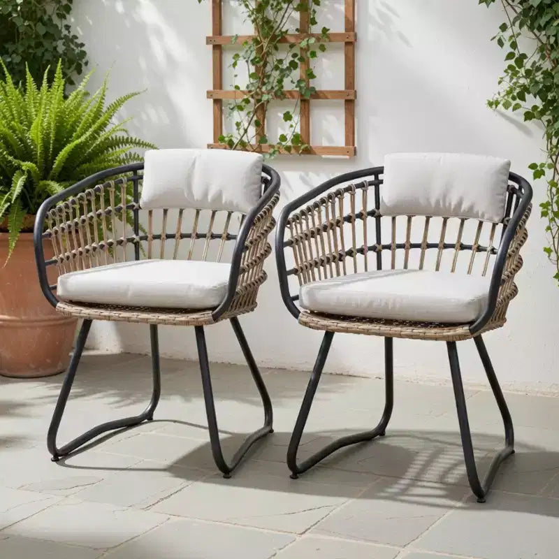 GDFStudio Herta Outdoor Wicker and Iron Dining Chair (Set of 2)