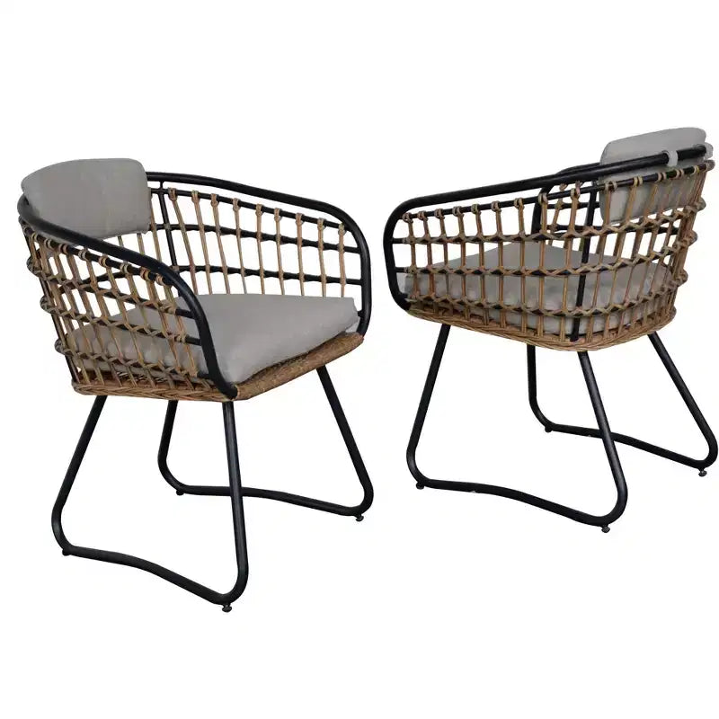 GDFStudio Herta Chaise de salle à manger d'extérieur en osier et fer (Lot de 2)