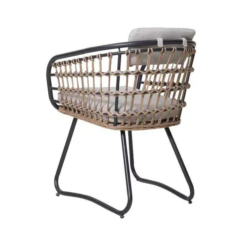 GDFStudio Herta Chaise de salle à manger d'extérieur en osier et fer (Lot de 2)