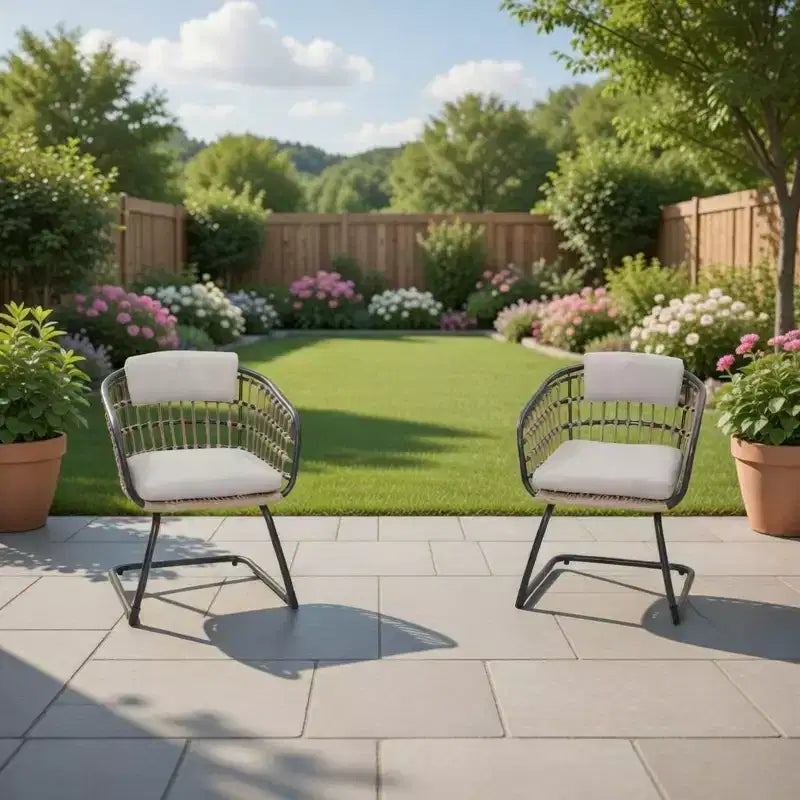 GDFStudio Gert Outdoor Wicker and Steel Dining Chair (Set of 2)