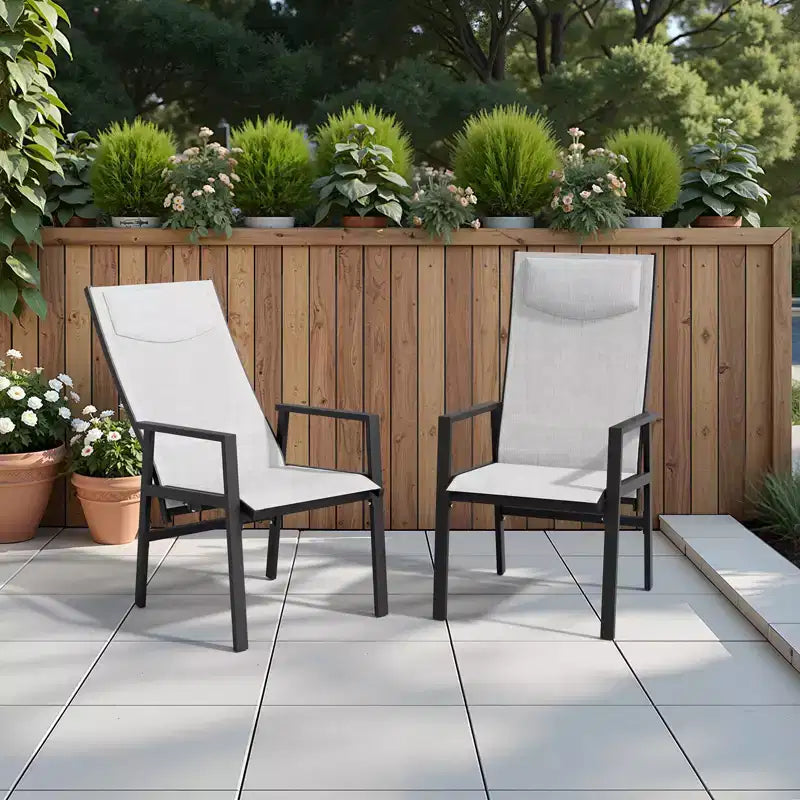 Crestlive Products 2PC Patio Dining Chair with Adjustable Backrest Aluminum Frame Light Gray