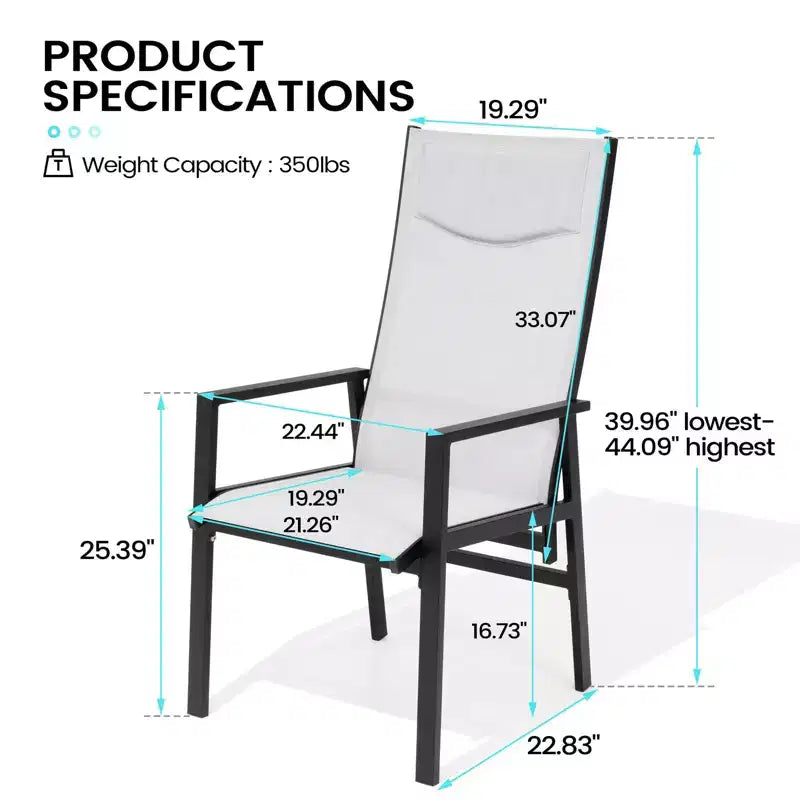 Chaises de salle à manger Crestlive Products, lot de 2, pour patio, avec dossier réglable, cadre en aluminium, gris clair