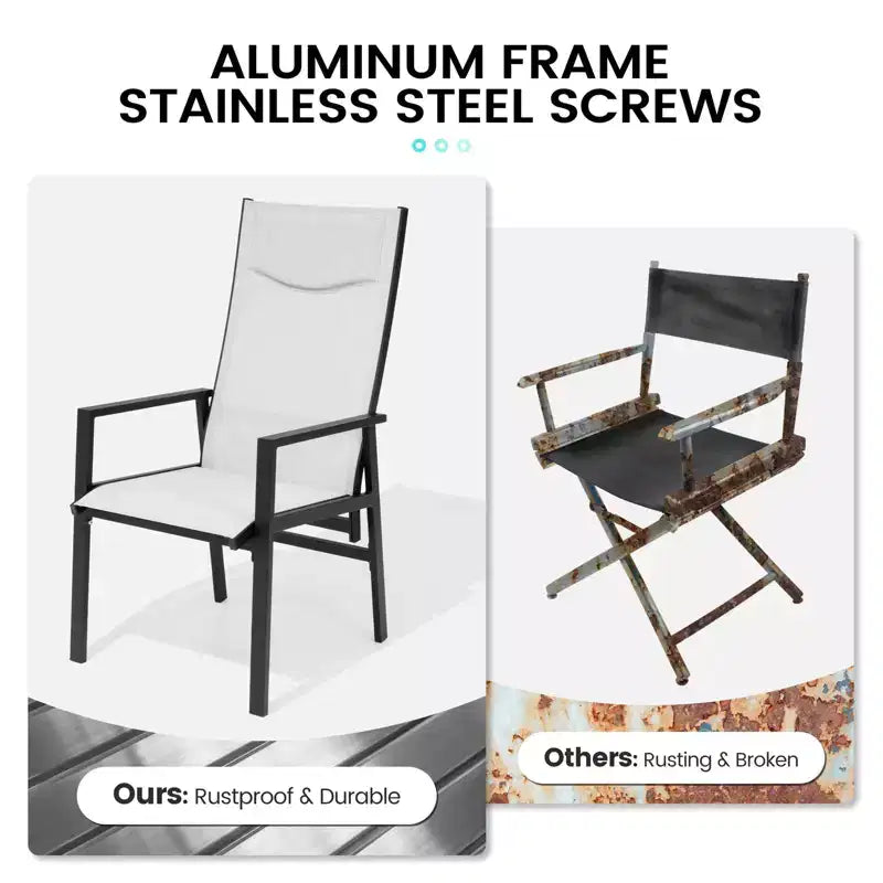 Chaises de salle à manger Crestlive Products, lot de 2, pour patio, avec dossier réglable, cadre en aluminium, gris clair