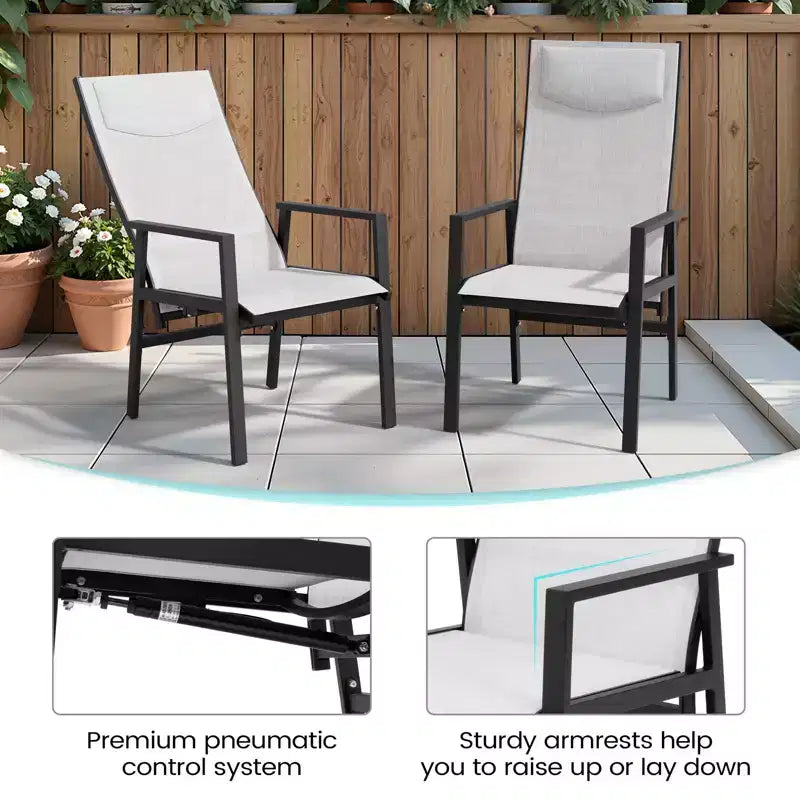 Chaises de salle à manger Crestlive Products, lot de 2, pour patio, avec dossier réglable, cadre en aluminium, gris clair