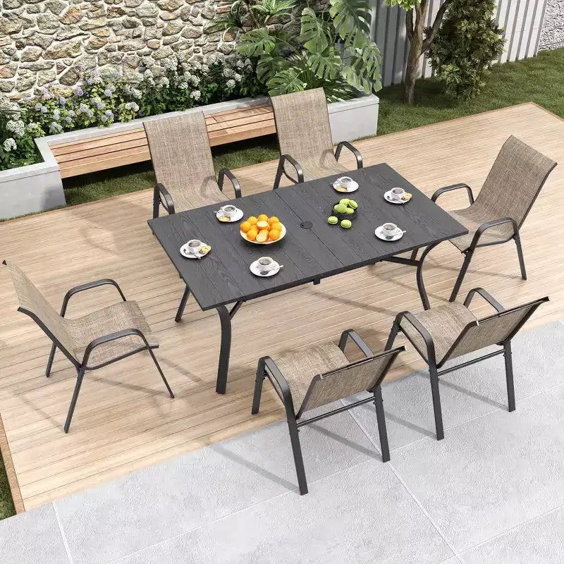 Ensemble de 6 chaises de salle à manger d'extérieur Whisen, chaises de terrasse robustes avec assise large et ergonomique en tissu imperméable