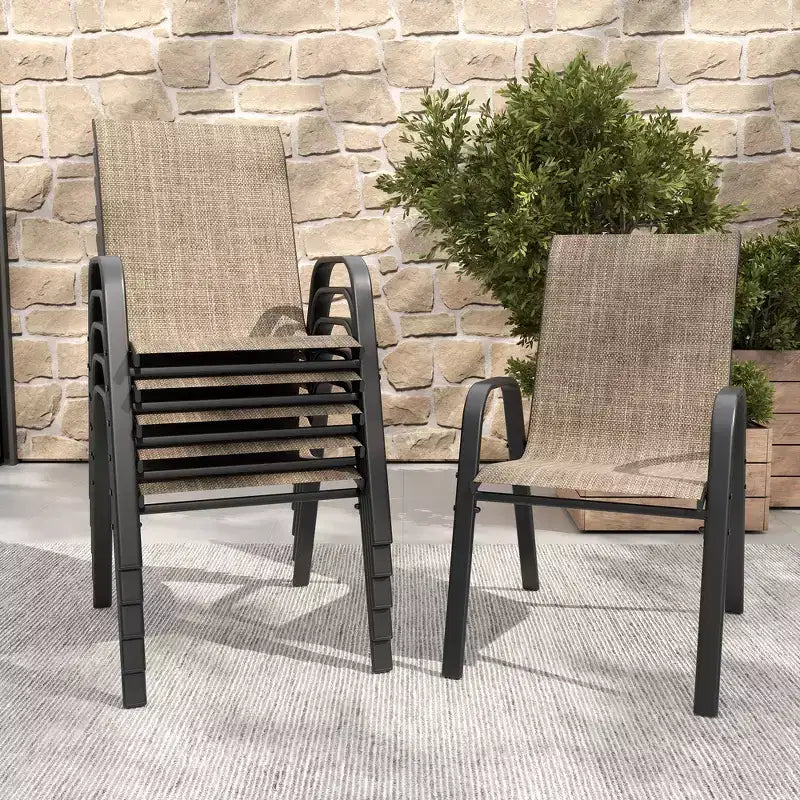 Ensemble de 6 chaises de salle à manger d'extérieur Whisen, chaises de terrasse robustes avec assise large et ergonomique en tissu imperméable