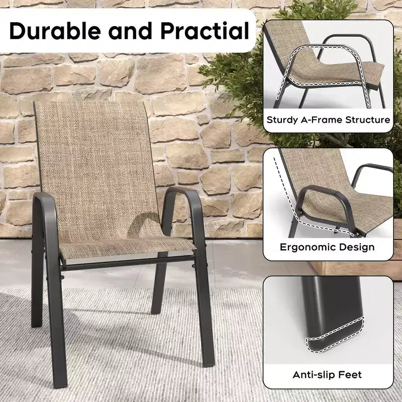 Ensemble de 6 chaises de salle à manger d'extérieur Whisen, chaises de terrasse robustes avec assise large et ergonomique en tissu imperméable