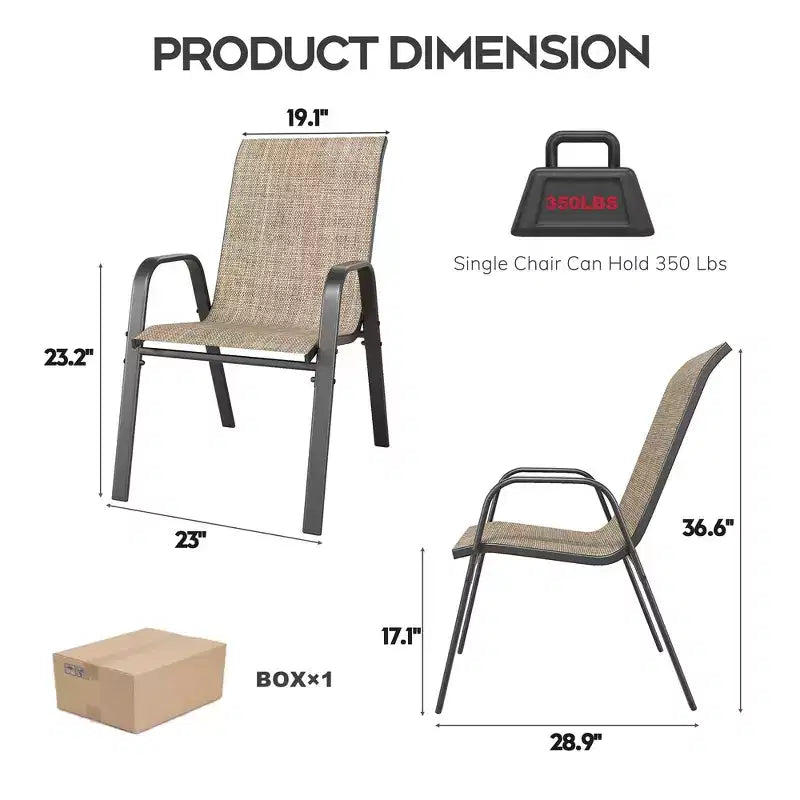 Ensemble de 6 chaises de salle à manger d'extérieur Whisen, chaises de terrasse robustes avec assise large et ergonomique en tissu imperméable
