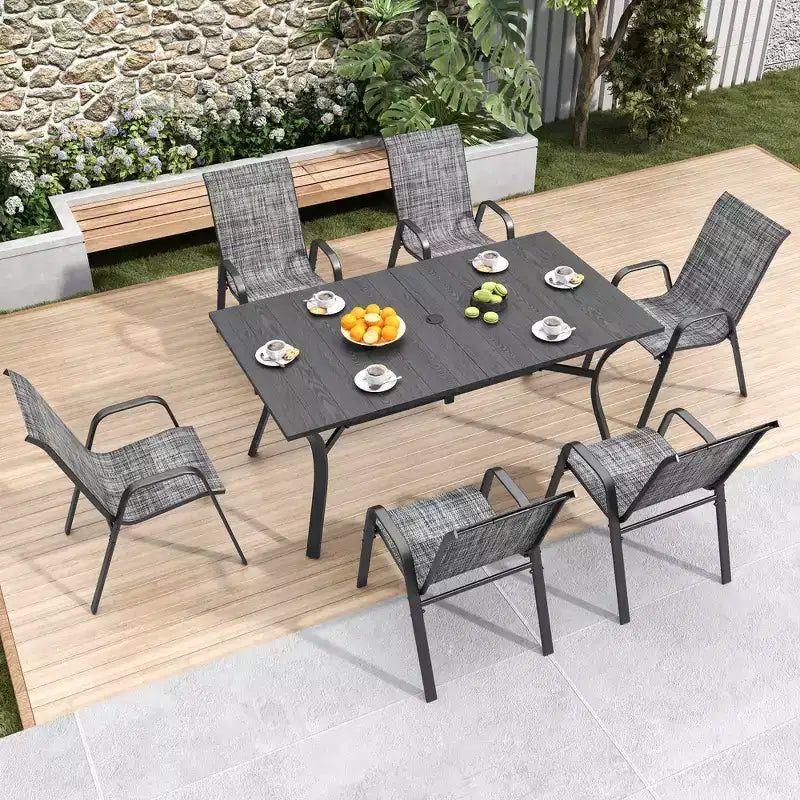 Ensemble de 6 chaises de salle à manger d'extérieur Whisen, chaises de terrasse robustes avec assise large et ergonomique en tissu imperméable