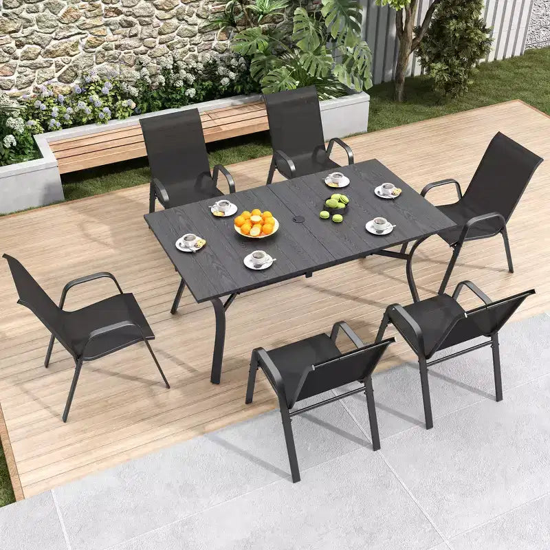 Ensemble de 6 chaises de salle à manger d'extérieur Whisen, chaises de terrasse robustes avec assise large et ergonomique en tissu imperméable