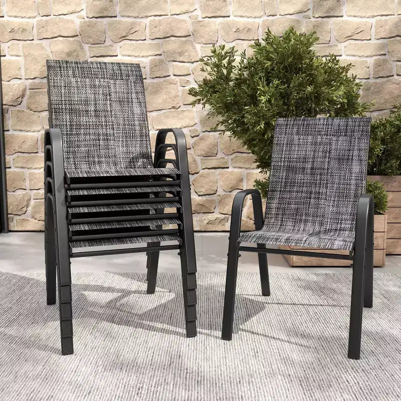 Ensemble de 6 chaises de salle à manger d'extérieur Whisen, chaises de terrasse robustes avec assise large et ergonomique en tissu imperméable