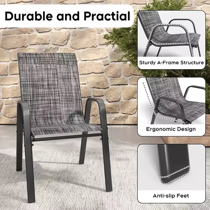 Ensemble de 6 chaises de salle à manger d'extérieur Whisen, chaises de terrasse robustes avec assise large et ergonomique en tissu imperméable