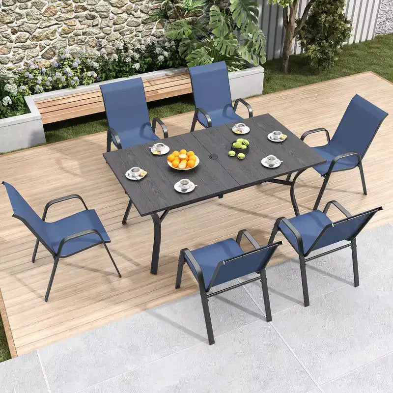 Ensemble de 6 chaises de salle à manger d'extérieur Whisen, chaises de terrasse robustes avec assise large et ergonomique en tissu imperméable